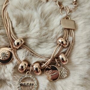 Guess Rose Gold Charm Bracelet with Crystal Accents